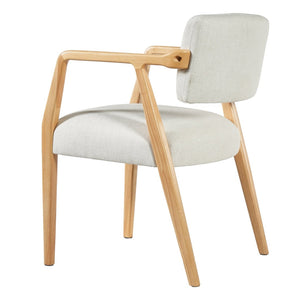 English Elm Mid-century Rubberwood Dining Armchair Set with Linen Upholstery and Tapered Sculpted Legs Beige+Natural N768P466147N