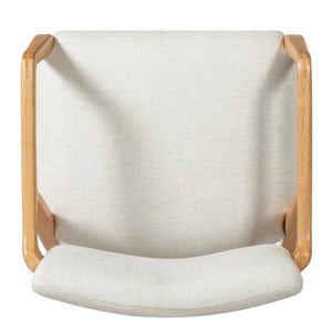 English Elm Mid-century Rubberwood Dining Armchair Set with Linen Upholstery and Tapered Sculpted Legs Beige+Natural N768P466147N