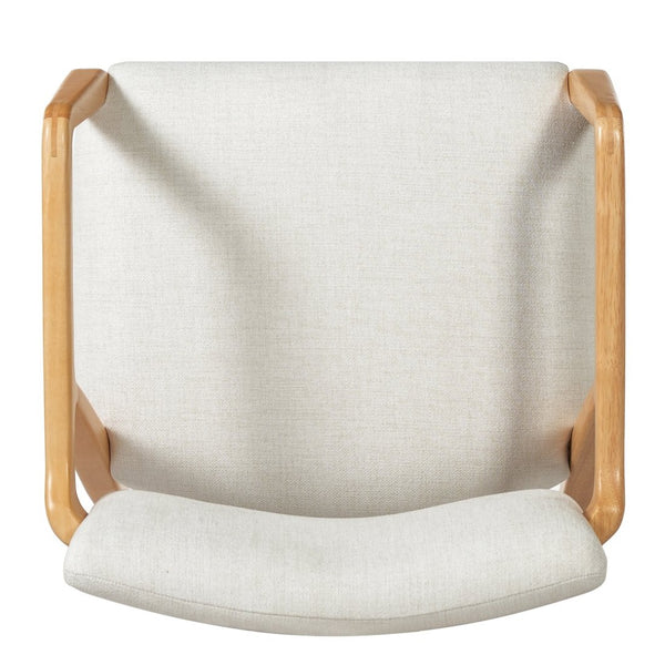 English Elm Mid-century Rubberwood Dining Armchair Set with Linen Upholstery and Tapered Sculpted Legs Beige+Natural N768P466147N