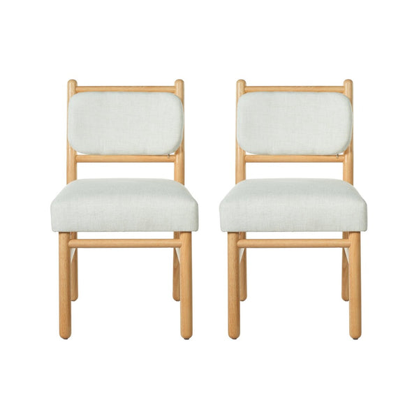 English Elm Fabric Upholstered Armless Dining Side Chairs with Rubberwood Frame for Kitchen Nooks Set of 2 Natural Wood with Beige N768P466328N