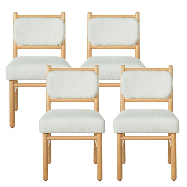 English Elm Fabric Upholstered Armless Dining Side Chairs with Rubberwood Frame for Kitchen Nooks Set of 2 Natural Wood with Beige N768P466328N