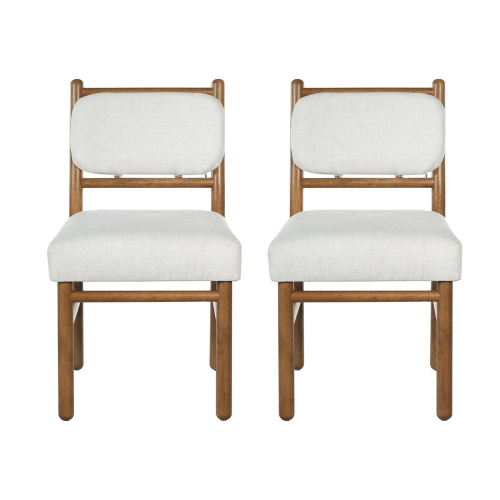 English Elm Fabric Upholstered Armless Dining Side Chairs with Rubberwood Frame for Kitchen Nooks Set of 2 Dark Walnut with Beige N768P466328W