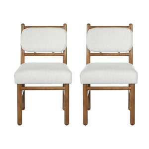 English Elm Fabric Upholstered Armless Dining Side Chairs with Rubberwood Frame for Kitchen Nooks Set of 2 Dark Walnut with Beige N768P466328W