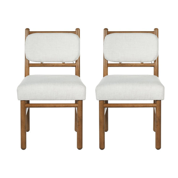 English Elm Fabric Upholstered Armless Dining Side Chairs with Rubberwood Frame for Kitchen Nooks Set of 2 Dark Walnut with Beige N768P466328W