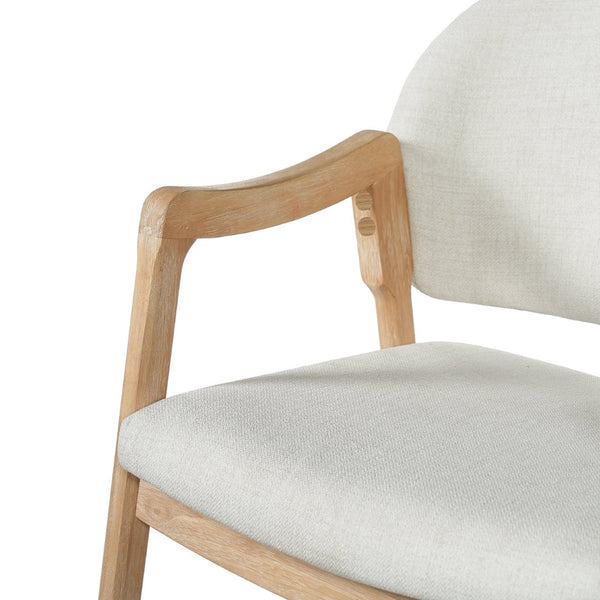 English Elm Mid-century Rubberwood Dining Armchair Set with Linen Upholstery and Tapered Sculpted Legs Beige/Natural N768P466342N