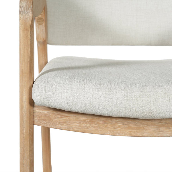 English Elm Mid-century Rubberwood Dining Armchair Set with Linen Upholstery and Tapered Sculpted Legs Beige/Natural N768P466342N