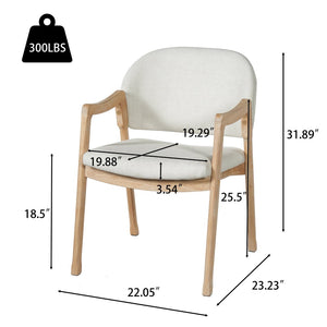 English Elm Mid-century Rubberwood Dining Armchair Set with Linen Upholstery and Tapered Sculpted Legs Beige/Natural N768P466342N