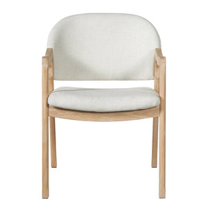 English Elm Mid-century Rubberwood Dining Armchair Set with Linen Upholstery and Tapered Sculpted Legs Beige/Natural N768P466342N