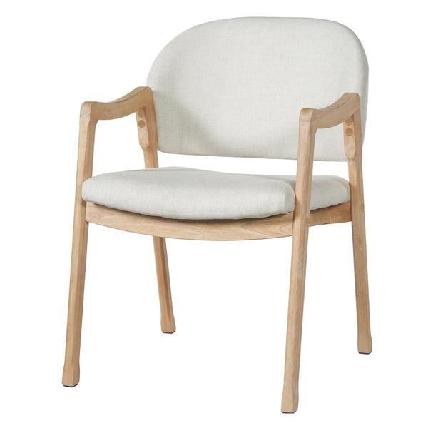 English Elm Mid-century Rubberwood Dining Armchair Set with Linen Upholstery and Tapered Sculpted Legs Beige/Natural N768P466342N