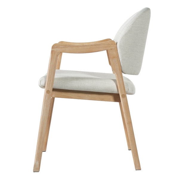 English Elm Mid-century Rubberwood Dining Armchair Set with Linen Upholstery and Tapered Sculpted Legs Beige/Natural N768P466342N
