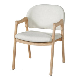 English Elm Mid-century Rubberwood Dining Armchair Set with Linen Upholstery and Tapered Sculpted Legs Beige/Natural N768P466342N