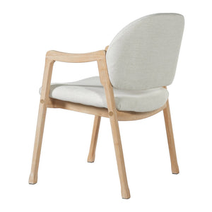 English Elm Mid-century Rubberwood Dining Armchair Set with Linen Upholstery and Tapered Sculpted Legs Beige/Natural N768P466342N