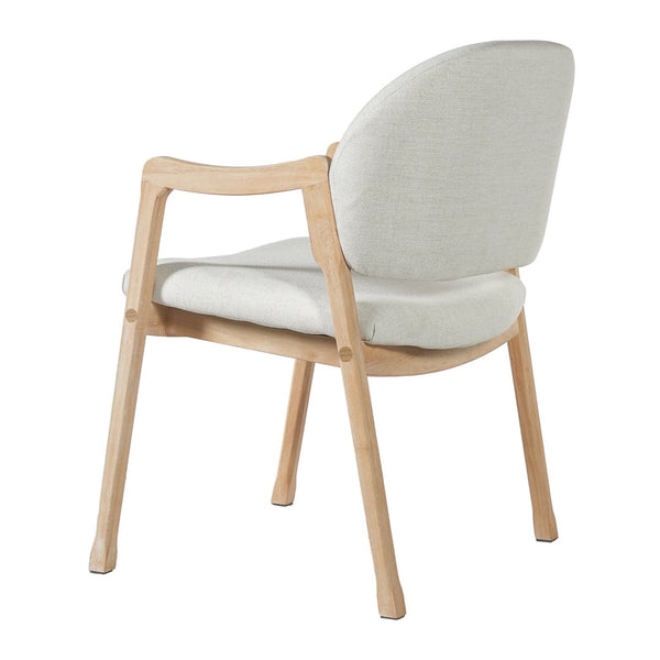 English Elm Mid-century Rubberwood Dining Armchair Set with Linen Upholstery and Tapered Sculpted Legs Beige/Natural N768P466342N