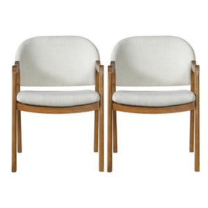 English Elm Mid-century Rubberwood Dining Armchair Set with Linen Upholstery and Tapered Sculpted Legs Beige/Walnut N768P466342W
