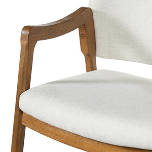 English Elm Mid-century Rubberwood Dining Armchair Set with Linen Upholstery and Tapered Sculpted Legs Beige/Walnut N768P466342W