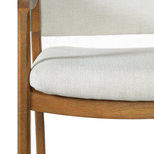 English Elm Mid-century Rubberwood Dining Armchair Set with Linen Upholstery and Tapered Sculpted Legs Beige/Walnut N768P466342W