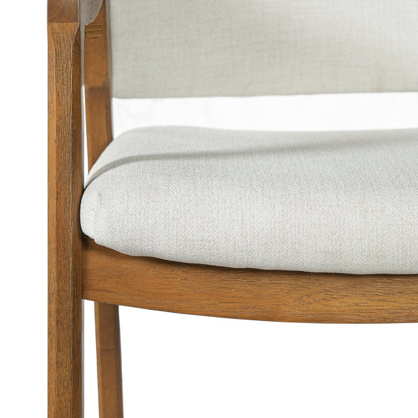 English Elm Mid-century Rubberwood Dining Armchair Set with Linen Upholstery and Tapered Sculpted Legs Beige/Walnut N768P466342W