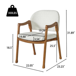 English Elm Mid-century Rubberwood Dining Armchair Set with Linen Upholstery and Tapered Sculpted Legs Beige/Walnut N768P466342W