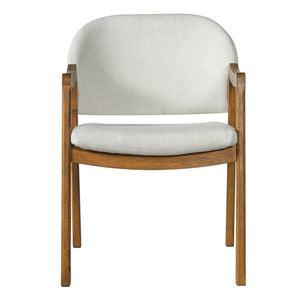 English Elm Mid-century Rubberwood Dining Armchair Set with Linen Upholstery and Tapered Sculpted Legs Beige/Walnut N768P466342W