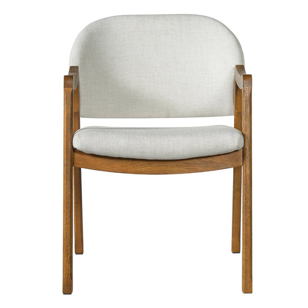English Elm Mid-century Rubberwood Dining Armchair Set with Linen Upholstery and Tapered Sculpted Legs Beige/Walnut N768P466342W