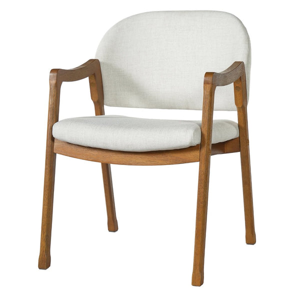 English Elm Mid-century Rubberwood Dining Armchair Set with Linen Upholstery and Tapered Sculpted Legs Beige/Walnut N768P466342W