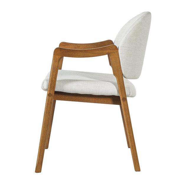 English Elm Mid-century Rubberwood Dining Armchair Set with Linen Upholstery and Tapered Sculpted Legs Beige/Walnut N768P466342W
