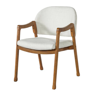 English Elm Mid-century Rubberwood Dining Armchair Set with Linen Upholstery and Tapered Sculpted Legs Beige/Walnut N768P466342W