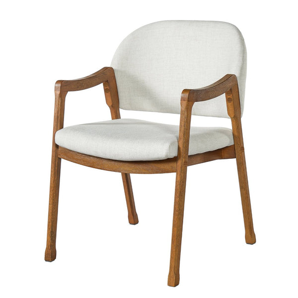 English Elm Mid-century Rubberwood Dining Armchair Set with Linen Upholstery and Tapered Sculpted Legs Beige/Walnut N768P466342W