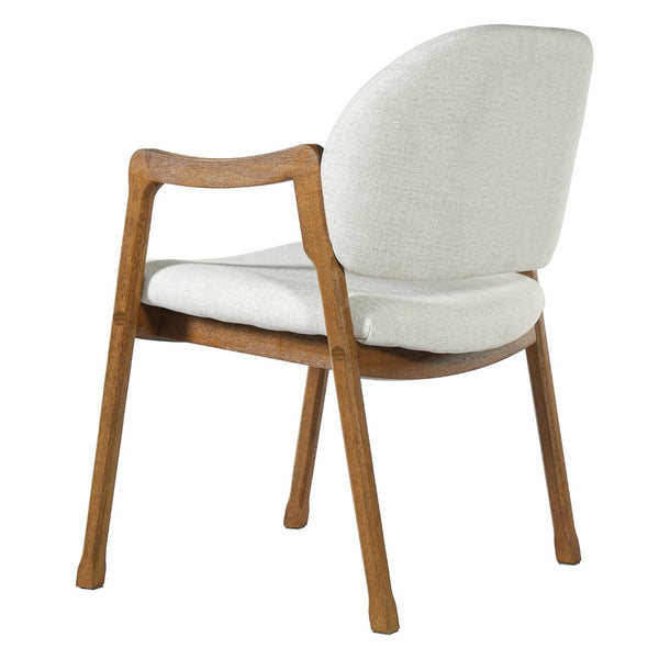 English Elm Mid-century Rubberwood Dining Armchair Set with Linen Upholstery and Tapered Sculpted Legs Beige/Walnut N768P466342W