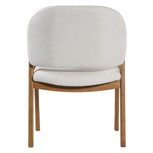 English Elm Mid-century Rubberwood Dining Armchair Set with Linen Upholstery and Tapered Sculpted Legs Beige/Walnut N768P466342W