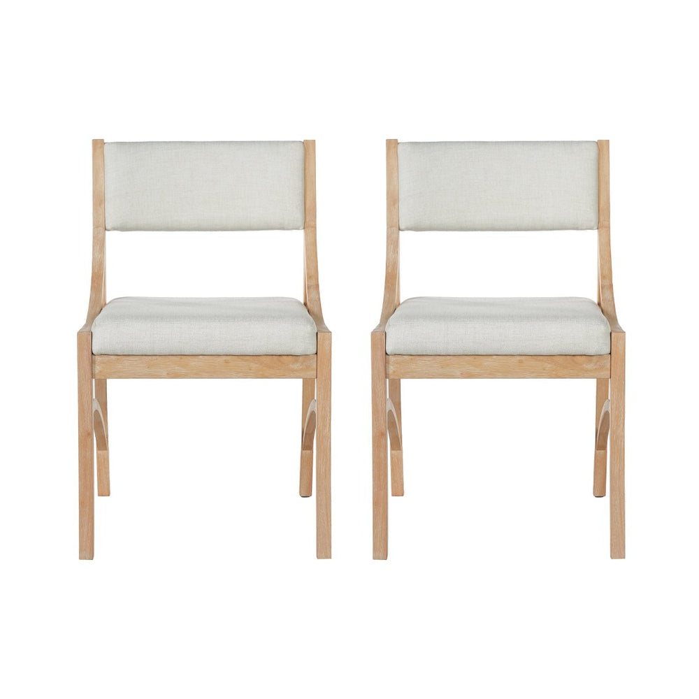 English Elm Fabric Upholstered Mid-Century Dining Chairs with Rubberwood Frame and Curved Back Set of 2 Beige, Natural Wood N768P466350N