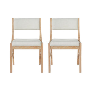 English Elm Fabric Upholstered Mid-Century Dining Chairs with Rubberwood Frame and Curved Back Set of 2 Beige, Natural Wood N768P466350N