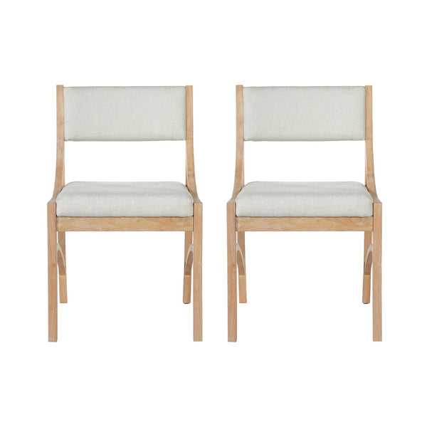 English Elm Fabric Upholstered Mid-Century Dining Chairs with Rubberwood Frame and Curved Back Set of 2 Beige, Natural Wood N768P466350N
