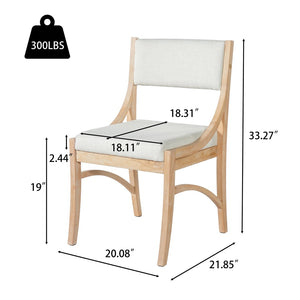 English Elm Fabric Upholstered Mid-Century Dining Chairs with Rubberwood Frame and Curved Back Set of 2 Beige, Natural Wood N768P466350N