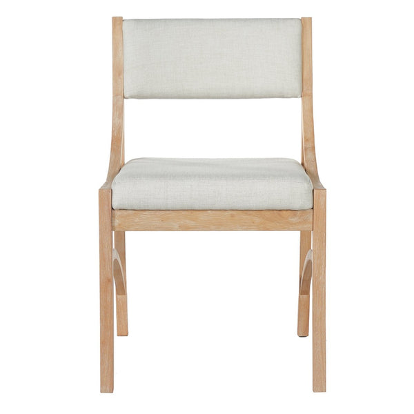 English Elm Fabric Upholstered Mid-Century Dining Chairs with Rubberwood Frame and Curved Back Set of 2 Beige, Natural Wood N768P466350N