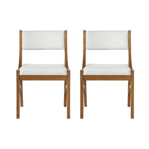 English Elm Fabric Upholstered Mid-Century Dining Chairs with Rubberwood Frame and Curved Back Set of 2 Beige, Walnut N768P466350W