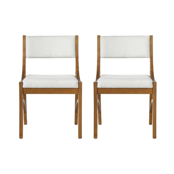 English Elm Fabric Upholstered Mid-Century Dining Chairs with Rubberwood Frame and Curved Back Set of 2 Beige, Walnut N768P466350W