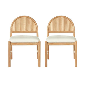 English Elm Mid-century Modern Rubberwood Dining Chairs with Curved Upholstered Back Set of 2 Natural Wood with Beige Fabric N768P466352N