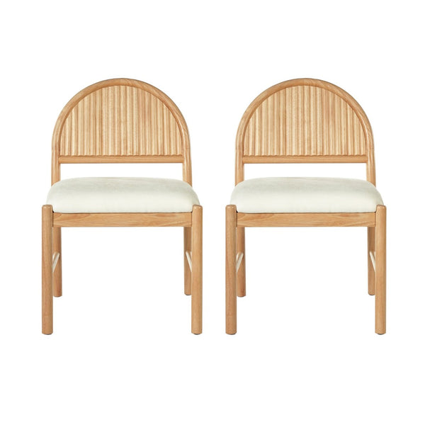 English Elm Mid-century Modern Rubberwood Dining Chairs with Curved Upholstered Back Set of 2 Natural Wood with Beige Fabric N768P466352N