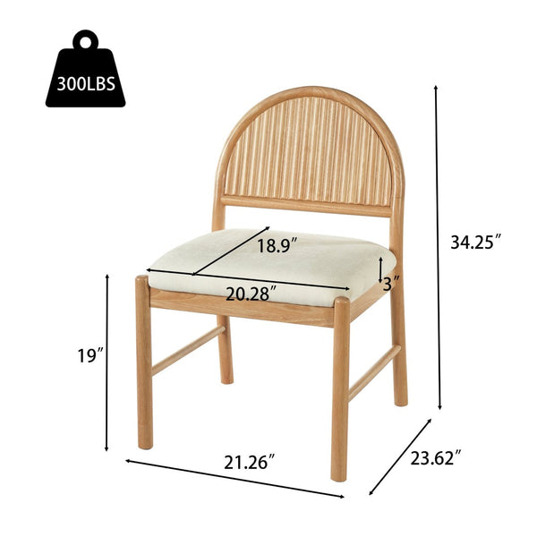 English Elm Mid-century Modern Rubberwood Dining Chairs with Curved Upholstered Back Set of 2 Natural Wood with Beige Fabric N768P466352N