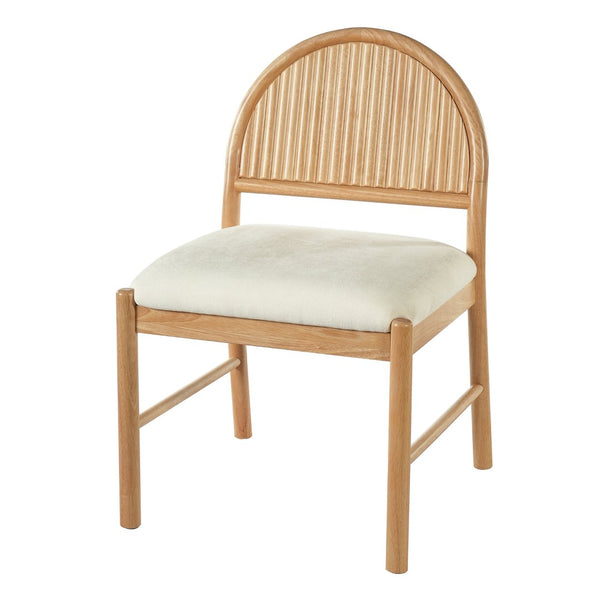 English Elm Mid-century Modern Rubberwood Dining Chairs with Curved Upholstered Back Set of 2 Natural Wood with Beige Fabric N768P466352N