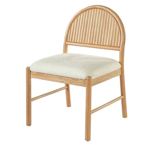 English Elm Mid-century Modern Rubberwood Dining Chairs with Curved Upholstered Back Set of 2 Natural Wood with Beige Fabric N768P466352N