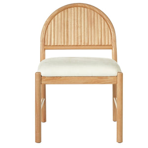 English Elm Mid-century Modern Rubberwood Dining Chairs with Curved Upholstered Back Set of 2 Natural Wood with Beige Fabric N768P466352N
