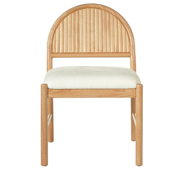 English Elm Mid-century Modern Rubberwood Dining Chairs with Curved Upholstered Back Set of 2 Natural Wood with Beige Fabric N768P466352N
