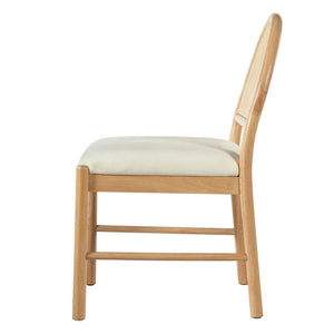 English Elm Mid-century Modern Rubberwood Dining Chairs with Curved Upholstered Back Set of 2 Natural Wood with Beige Fabric N768P466352N
