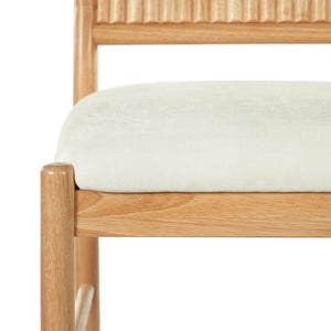 English Elm Mid-century Modern Rubberwood Dining Chairs with Curved Upholstered Back Set of 2 Natural Wood with Beige Fabric N768P466352N
