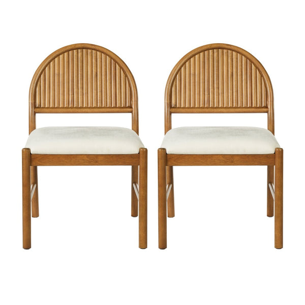 English Elm Mid-century Modern Rubberwood Dining Chairs with Curved Upholstered Back Set of 2 Walnut with Beige Fabric N768P466352W