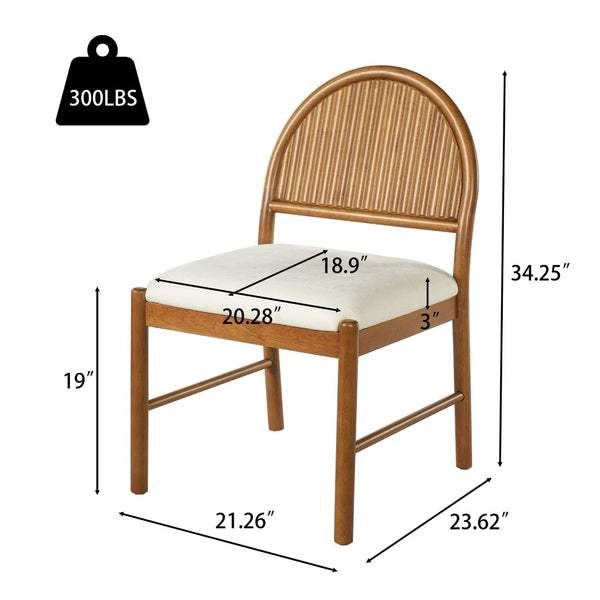 English Elm Mid-century Modern Rubberwood Dining Chairs with Curved Upholstered Back Set of 2 Walnut with Beige Fabric N768P466352W