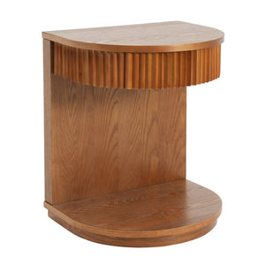 English Elm Mid-century Walnut Fluted Drawer Side Table with Open Shelf for Bedroom or Living Room N768P476676L