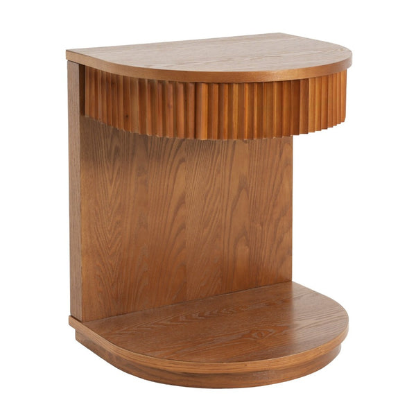 English Elm Mid-century Walnut Fluted Drawer Side Table with Open Shelf for Bedroom or Living Room N768P476676L